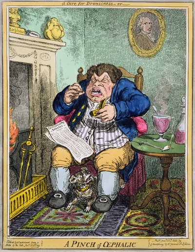 Una Cura para la Somnolencia o Una Pizca de Cefálico, grabado por George Cruikshank (1792-1878), publicado por G. Humphrey, 25 de enero de 1822 de Robert Seymour